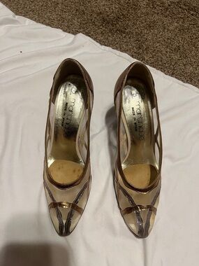 Stuart Weitzman for Martinique mesh and metallic heels